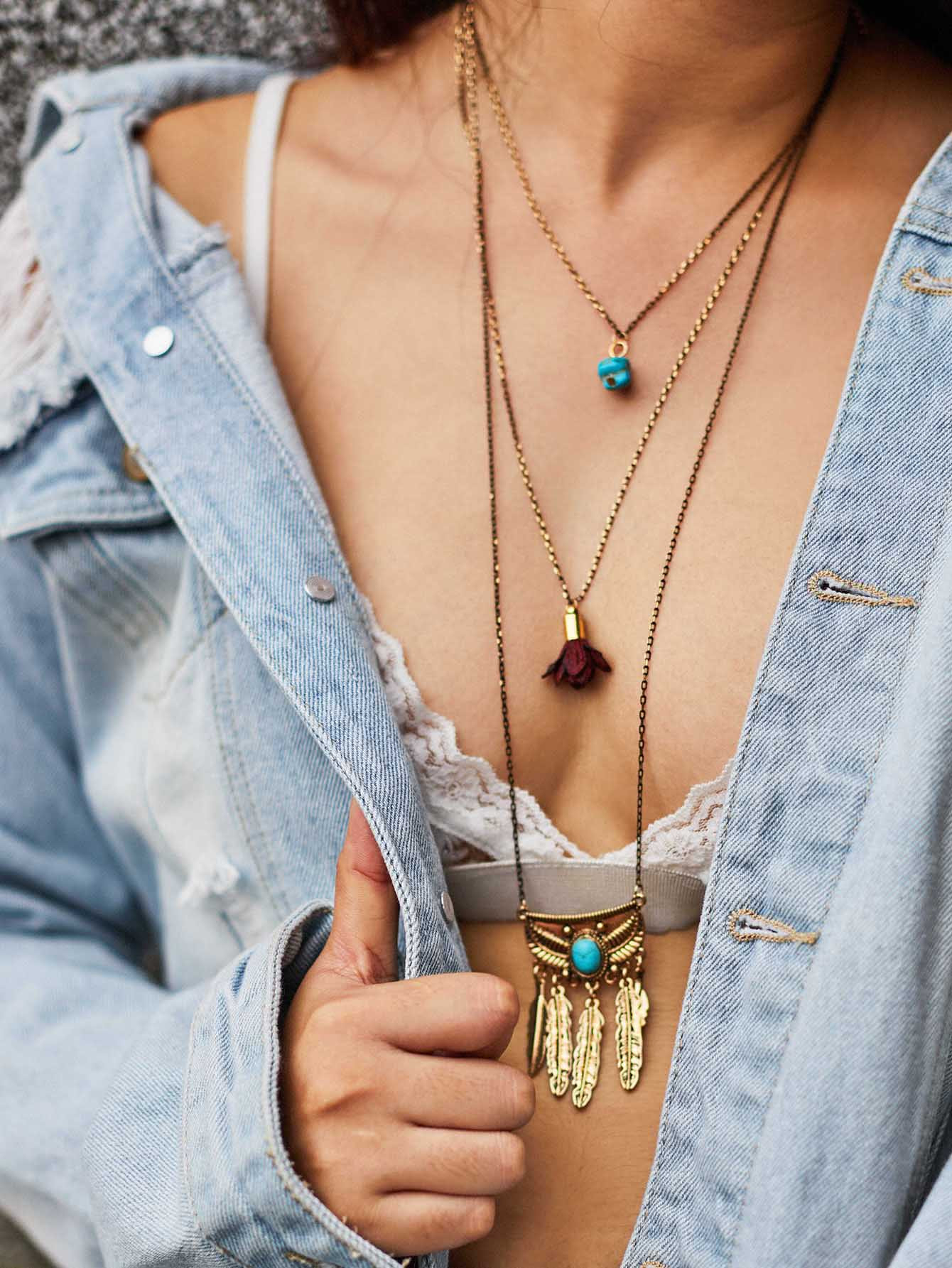 Mixed Charm Layered Chain Necklace | ROMWE