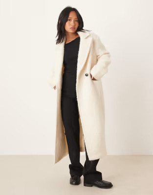 ASOS DESIGN Petite wool rich textured oversized dad coat in cream | ASOS | ASOS (Global)
