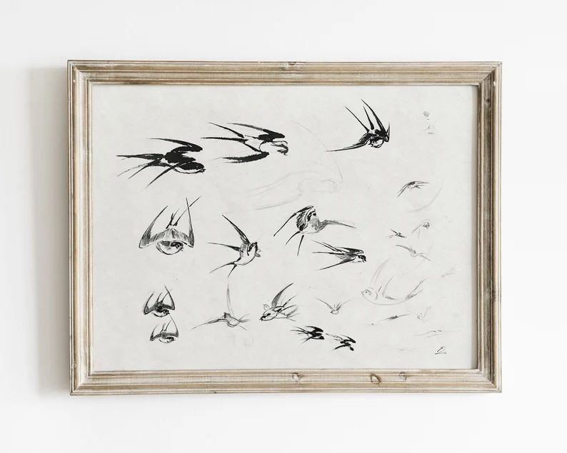 Abstract sketch art, bird painting, line art print, abstract vintage art, minimalist wall art, ne... | Etsy (US)