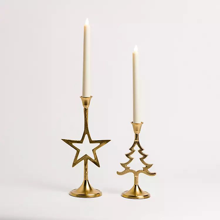 New! Gold Tree and Star Taper Candle Holders, Set of 2 | Kirkland's Home