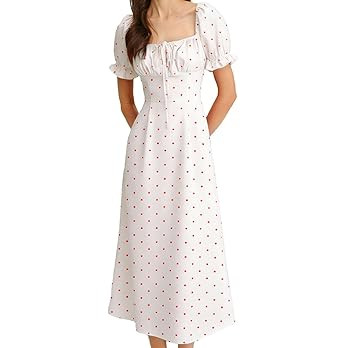 Women Summer Dresses Vintage Square Neck Adjustable Bust Floral Dress Short Puff A-Line Midi Dres... | Amazon (US)