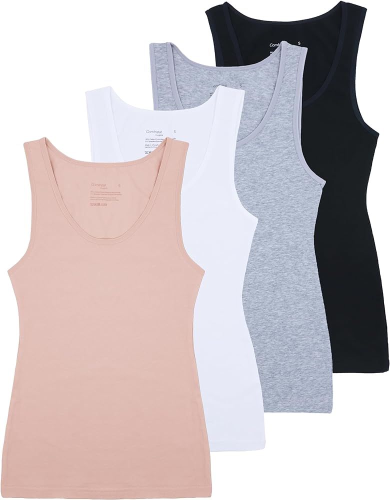 Comfneat Women's 4-Pack Slim-Fit Basic Tanks Cotton Casual Comfy Top Underwear Vests | Amazon (US)