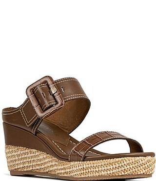 Donald Pliner Gizelle Leather Croco Accent Woven Wedge Buckled Slide Sandals - 7.5 | Dillard's
