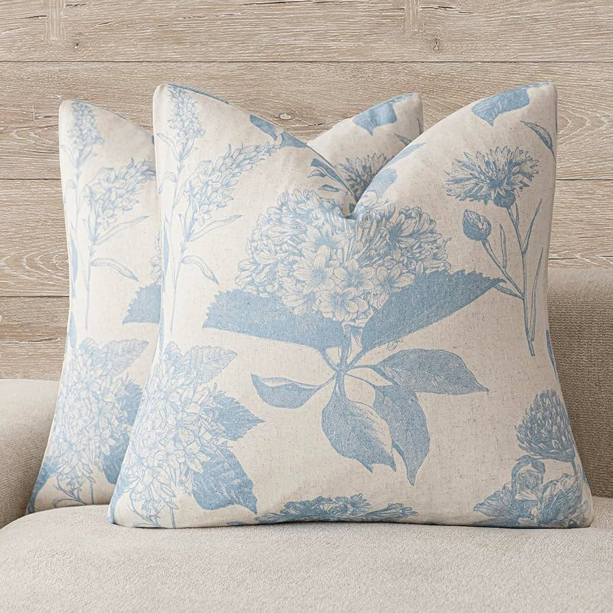 Foindtower Set of 2 Linen Floral Vintage Throw Pillow Covers Neutral Accent Decorative Cozy Cushi... | Amazon (US)