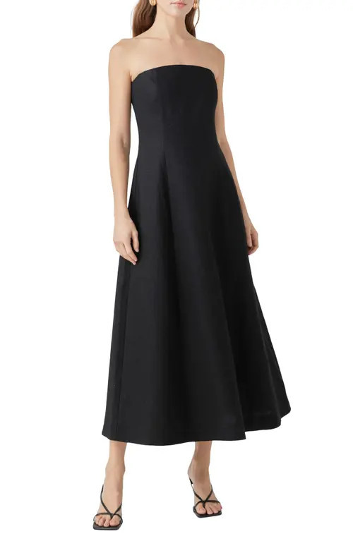 Endless Rose Strapless Linen Dress in Black at Nordstrom, Size Medium | Nordstrom
