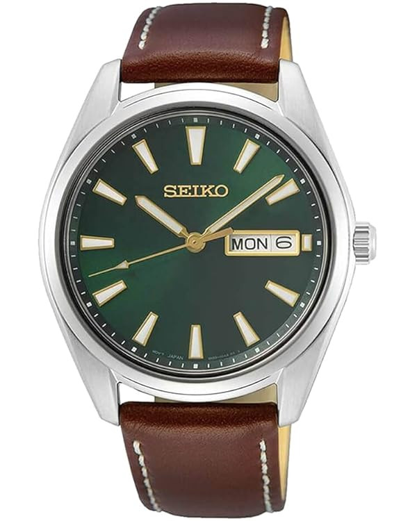 SEIKO Men's Stainless Steel Japanese Quartz Leather Calfskin Strap | Amazon (US)