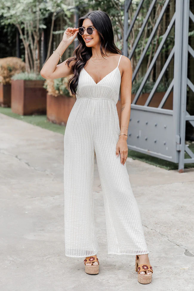 Born To Be Free Beige Crochet Jumpsuit FINAL SALE | Pink Lily