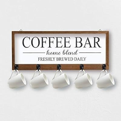 Coffee Bar Decor, Rustic Hanging Mug Holder, Wall Mounted Coffee Cup Organizer Rack, Farmhouse Wo... | Amazon (US)