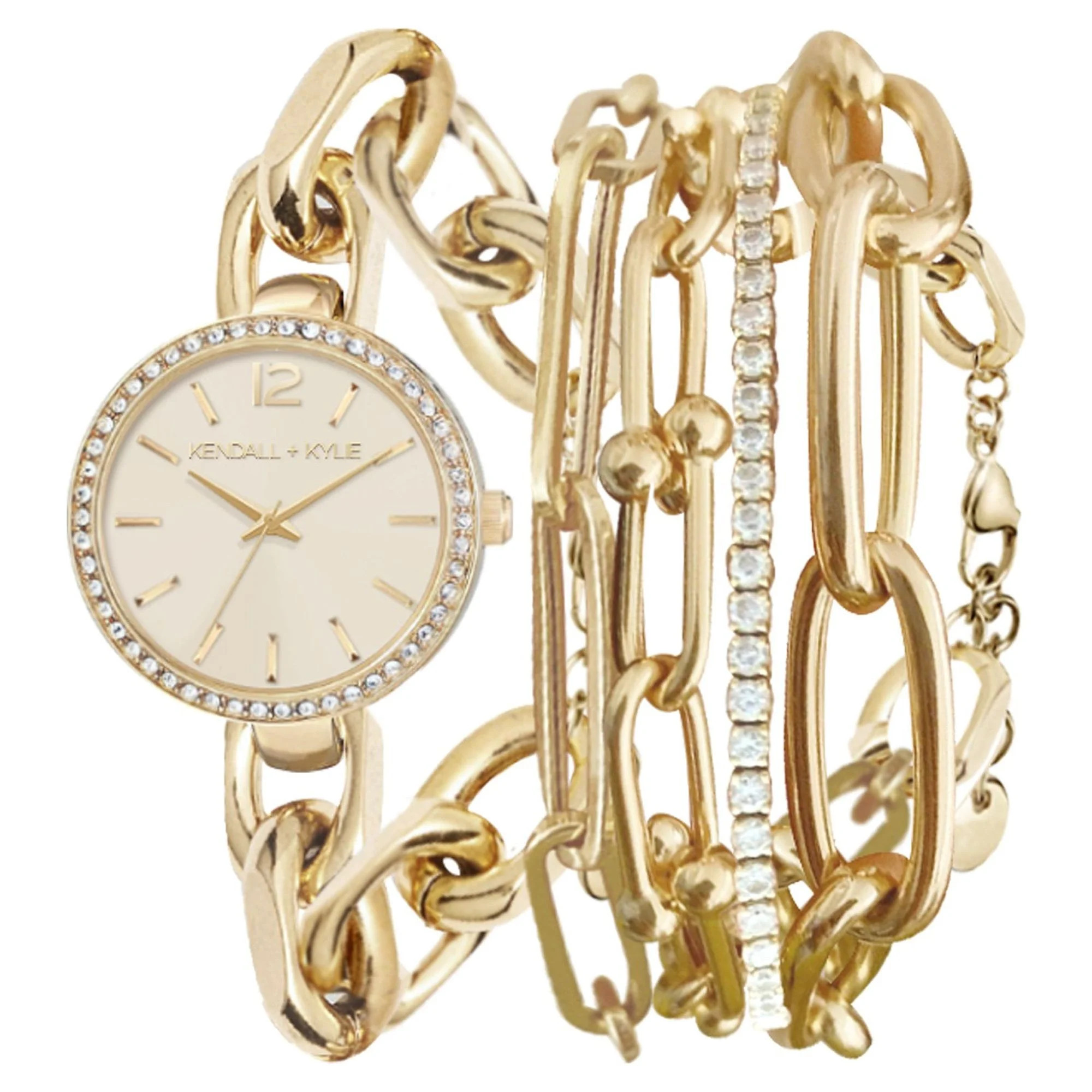 Kendall + Kylie Women's Dainty Gold Chain Link Metal Analog Watch and Layered Bracelet Set 40mm | Walmart (US)