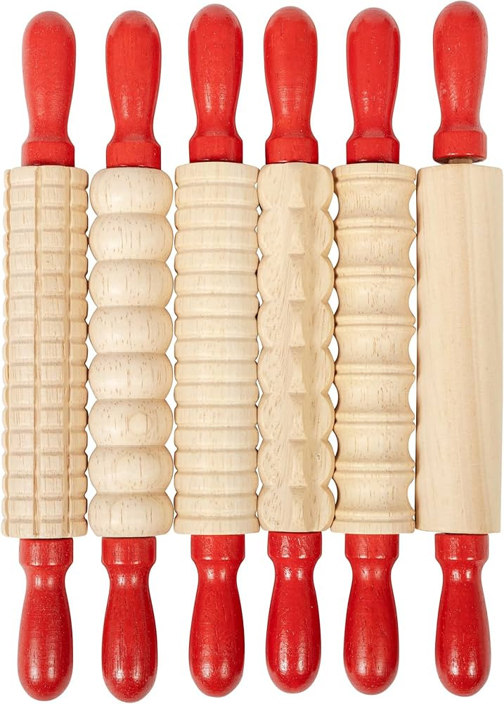 Ready 2 Learn Mini Textured Wooden Rolling Pins | Set of 6 | 7.25 inches | Turning Handles | Roll... | Amazon (US)