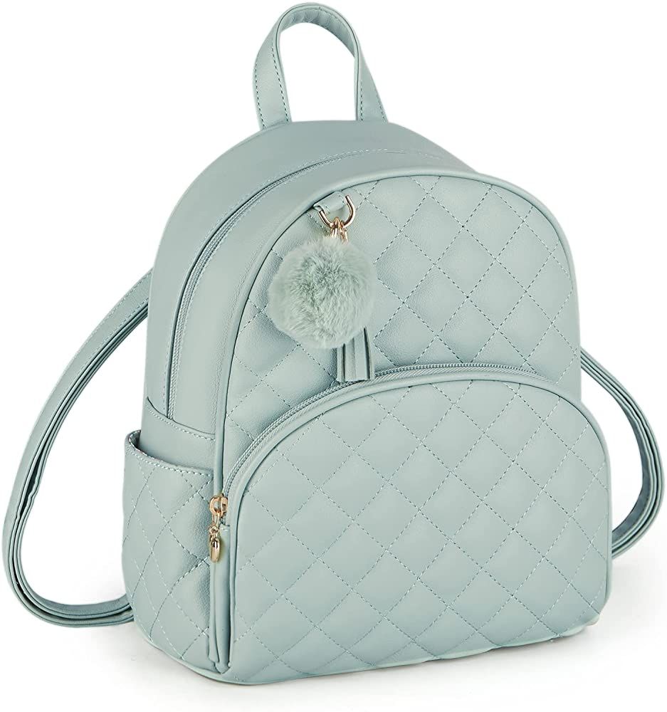 ECOSUSI Mini Backpack Women Leather Small Backpack Purse for Teen Girl Cute Pom Bookbag Travel Sh... | Amazon (US)