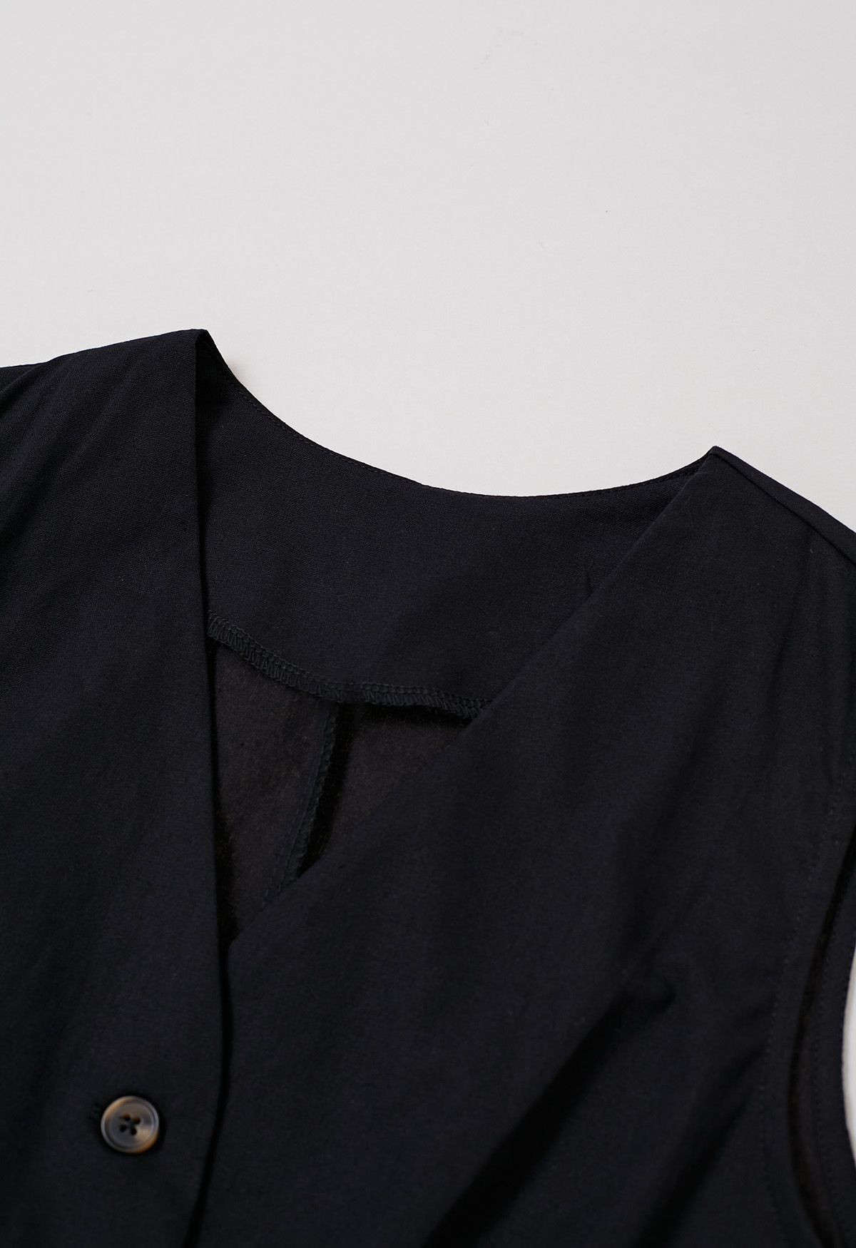 Linen-Blend Button Down Vest and Pants Set in Black | Chicwish