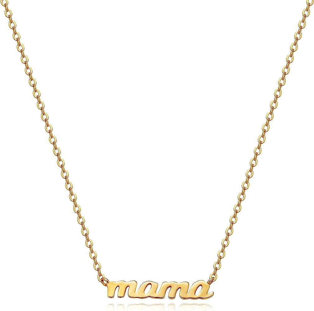 Mama Necklaces for Women, 18K Gold Plated Mom Necklace Cubic Zirconia Chain Necklaces Cute Pendan... | Amazon (US)