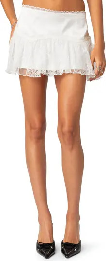 EDIKTED Lex Lace Ruffle Satin Miniskirt | Nordstrom | Nordstrom