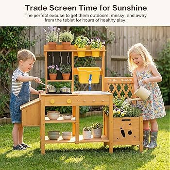 Wooden Mud Kitchen for Kids, Outdoor Play Kitchen with Real Running Water Sink, Mud Table, Gravit... | Amazon (US)