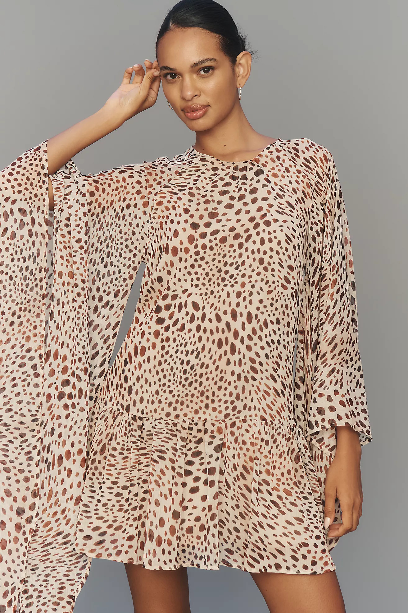 Avec Les Filles Long-Sleeve Ruffle Swing Mini Dress | Anthropologie (US)