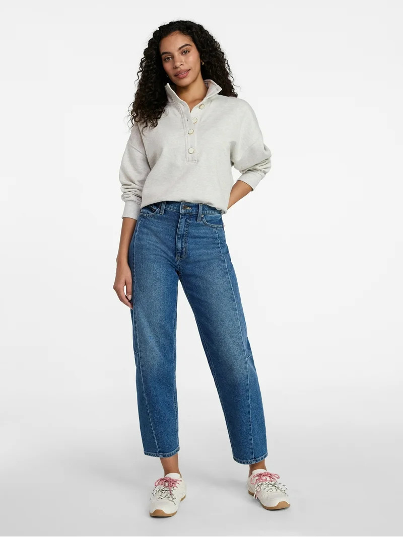 Time and Tru Women's Quarter Button Fleece Top with Long Sleeves, Size XS-XXXL | Walmart (US)