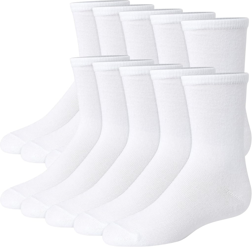 Hanes Girls' Uniform Crew Socks, Plain Crew Socks, Knit Crew Socks for School Or Play, 10-pairs | Amazon (US)