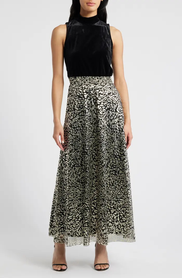 Halogen® Mixed Media Metallic Print Gown | Nordstromrack | Nordstrom Rack