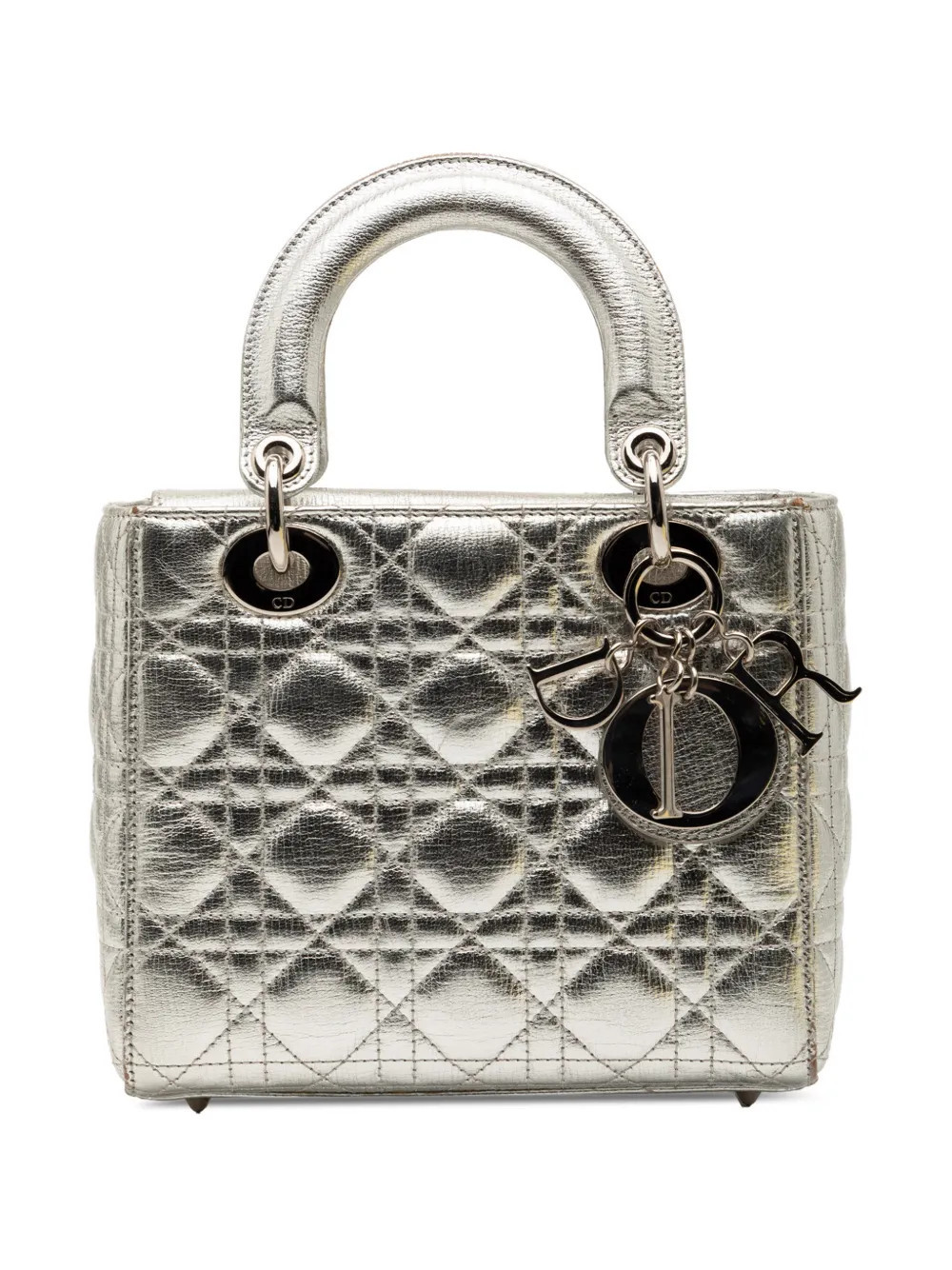 Christian Dior Pre-Owned 2017 Small Metallic Grained Calfskin Cannage My ABCDior Lady Dior satchel - Silver | Farfetch Global