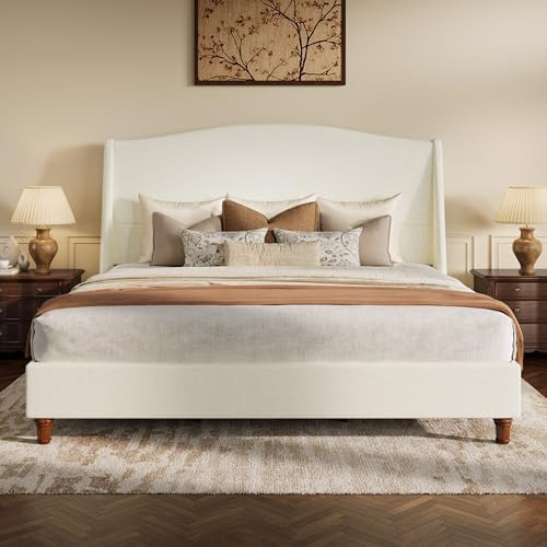 SHA CERLIN King Size Upholstered Platform Bed Frame, Modern Chenille Bed with 54'' Tall Headboard... | Amazon (US)
