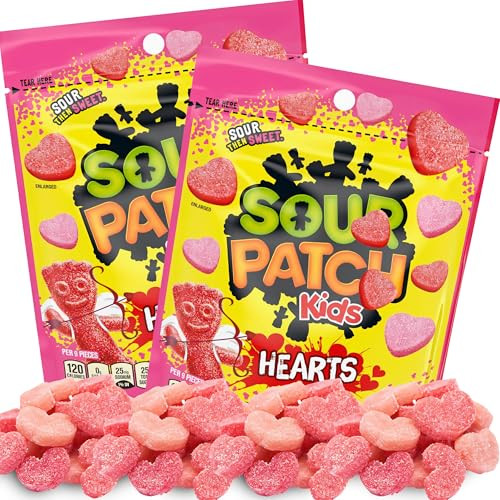 Valentine's Day SourPatchkids Hearts Candy, 2 Pack, Gummy Hearts Candy, 10 Oz Ea, Fruity Heart Shaped Gummies for Kids, Hearts Red & Pink, Sweet & Sour Classroom Exchange Candy | Amazon (US)
