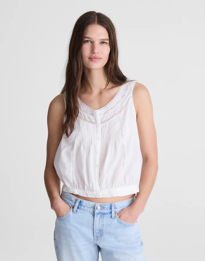 Lace-Insert Pintuck Sleeveless Top | Madewell