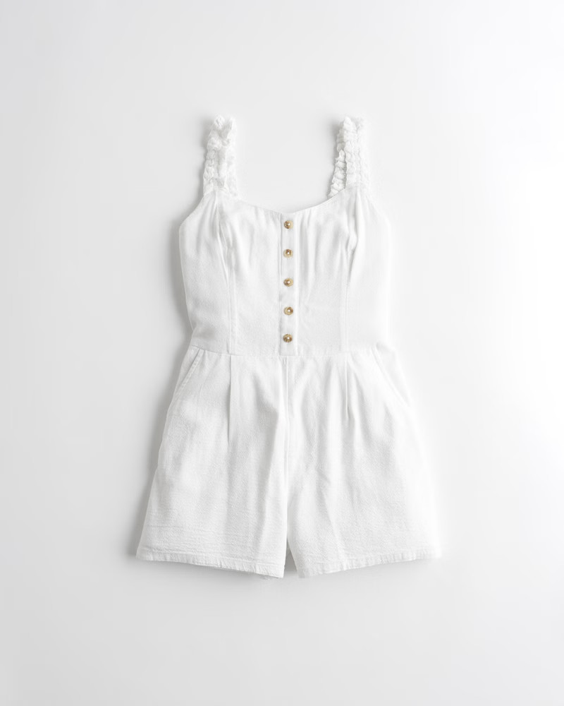Button-Front Linen-Blend Romper | Hollister (US)