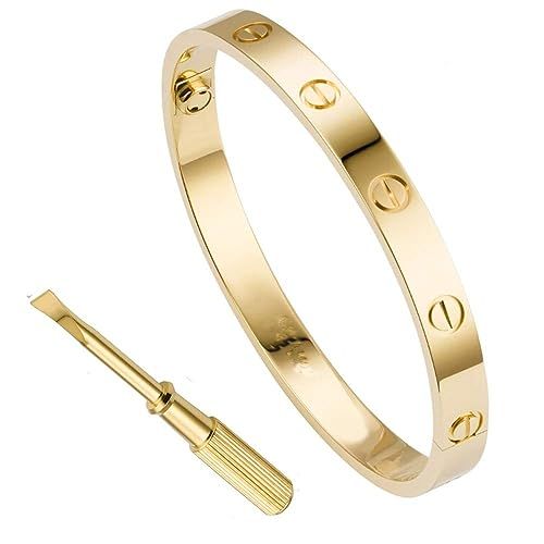 QUEEN JULIA Gold Bracelets for Women Couples Bracelets Titanium Steel Love Bracelet Buckle Pulser... | Amazon (US)