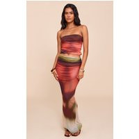 Orange Abstract Print Chiffon Mesh Maxi Skirt | PrettyLittleThing US