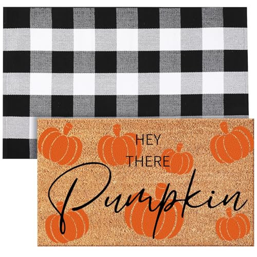 Duraaamo 2 Pcs Fall Nature Coir Doormat Outdoor Hey There Pumpkin Fall Welcome Outdoor Rug Autumn Non Slip Floor Door Mat Thanksgiving Indoor Entrance Mat Autumn Porch Front Decor, | Amazon (US)