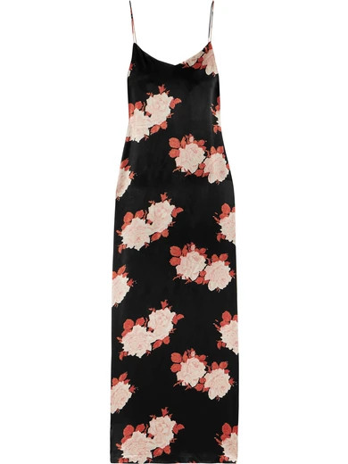 GANNI - Floral-print Satin Dress - Black | NET-A-PORTER (UK & EU)