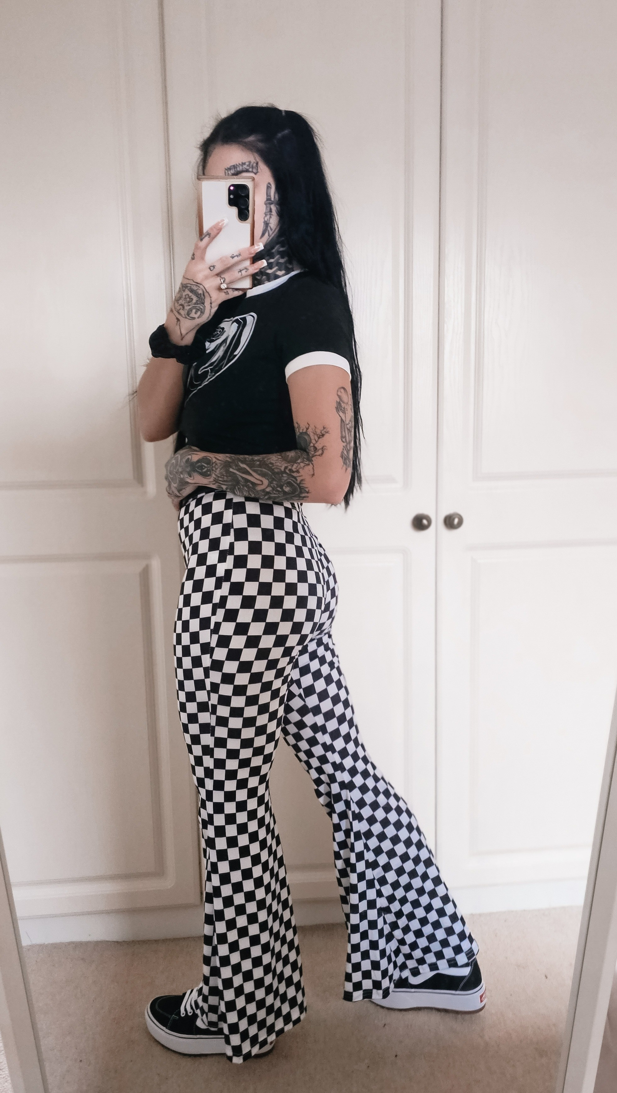 Casual alternative / grunge outfit Checkerboard flares Ghostface baby teeFilmore platform vans

#LTKfindsunder50 #LTKstyletip #LTKworkwear