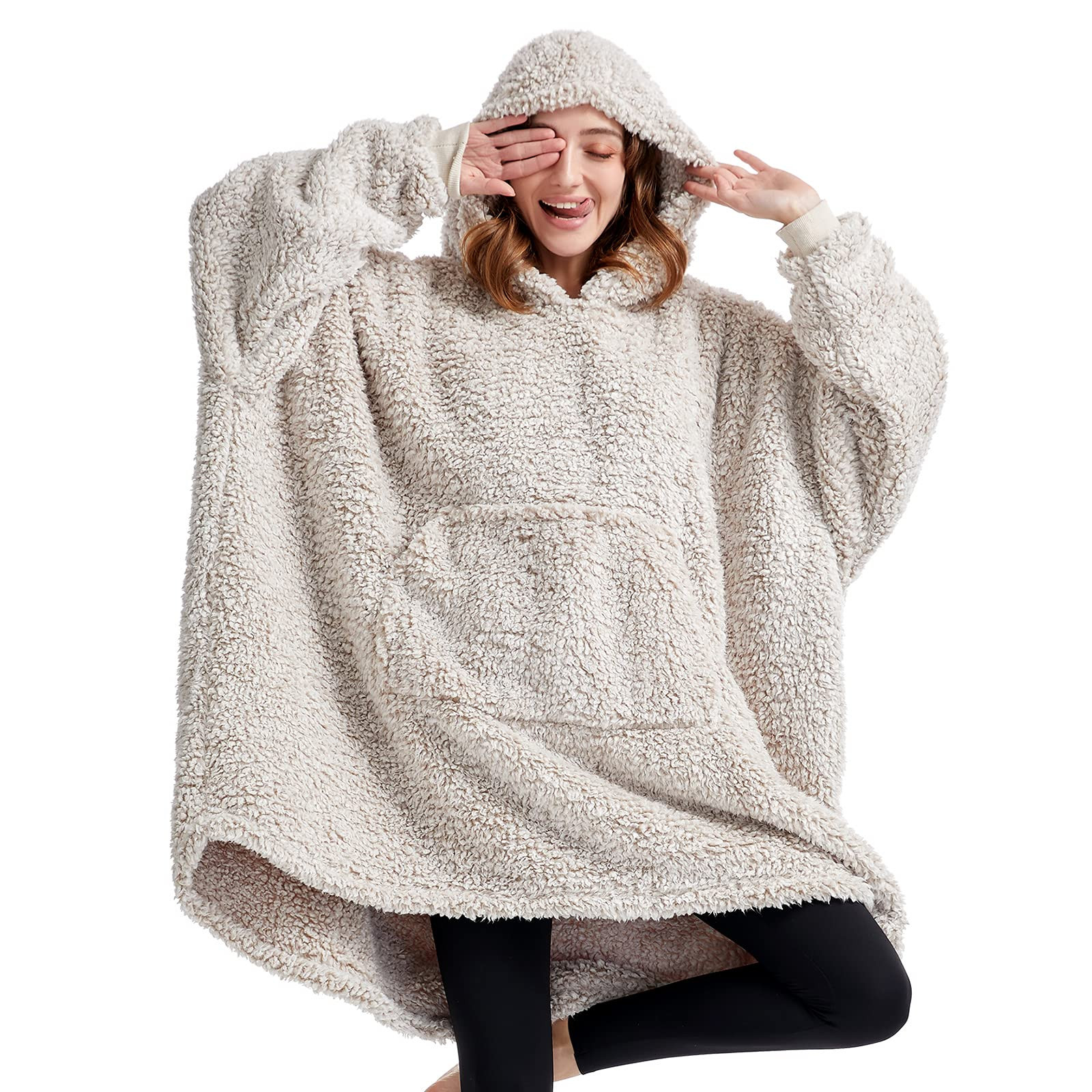 Oversized Teddy Fleece Hoodie Blanket for Women Cuddly Sherpa Wearable Snuggle Blanket Hoody for ... | Amazon (UK)