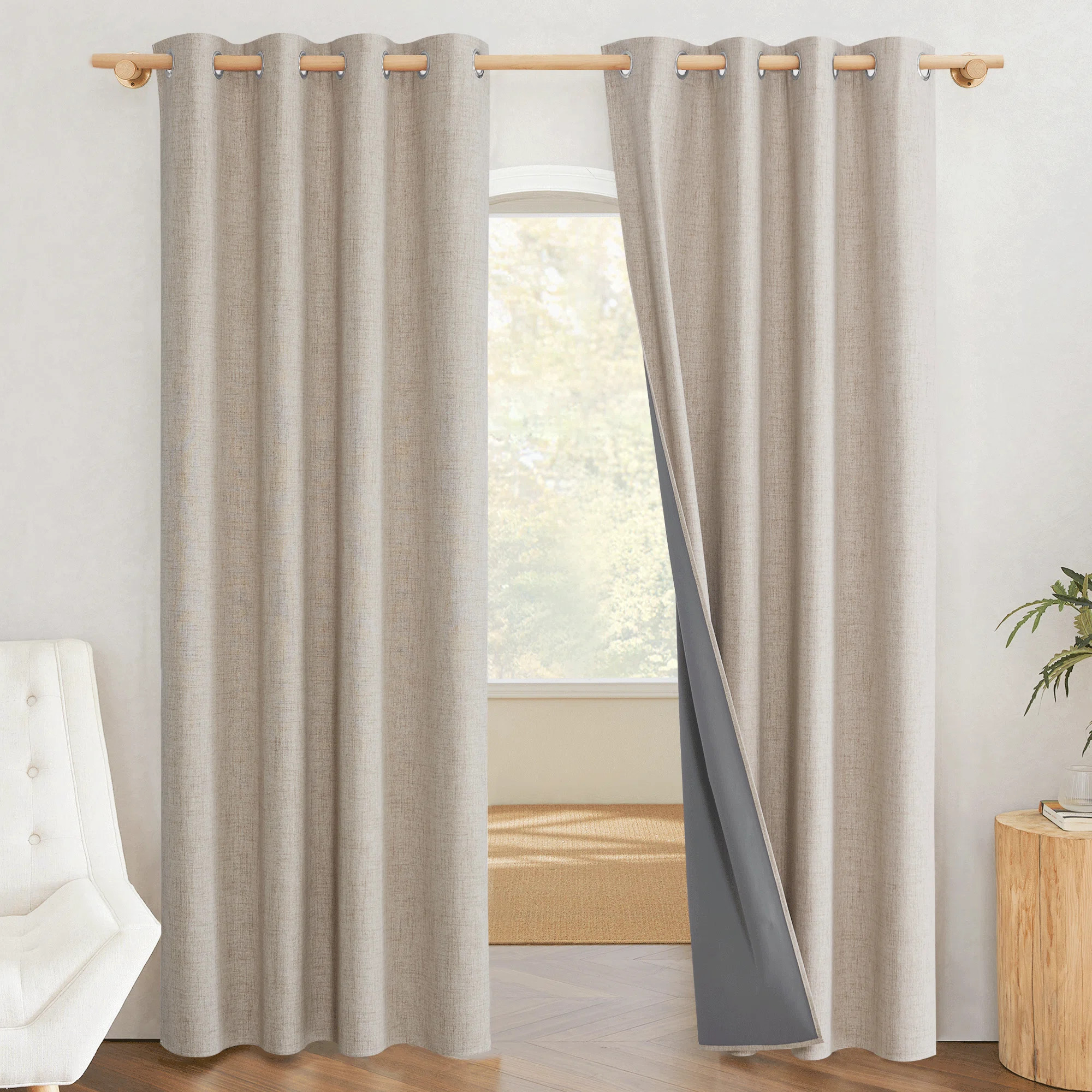 100% Blackout Faux Linen Texture Grommet Curtains Thermal Insulated for Living Room & Bedroom, Se... | Wayfair North America