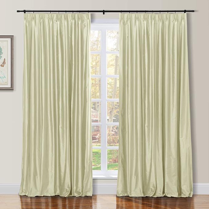 TWOPAGES Ivory Beige Light Filtering Pinch Pleated Curtain 102 Inches Long, Solid Dupioni Silk Cu... | Amazon (US)