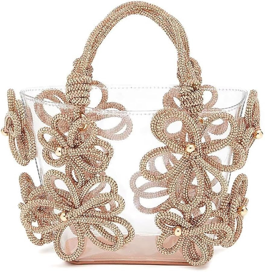 Clear Rhinestone Handbag for Women Crystal Evening Purses with Handle Glitter Handbag for Wedding... | Amazon (US)