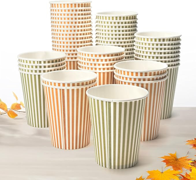 Cheerland Striped Paper Cups Pastel Light Orange and Olive Green Fall Themed Party Forest Friends... | Amazon (US)