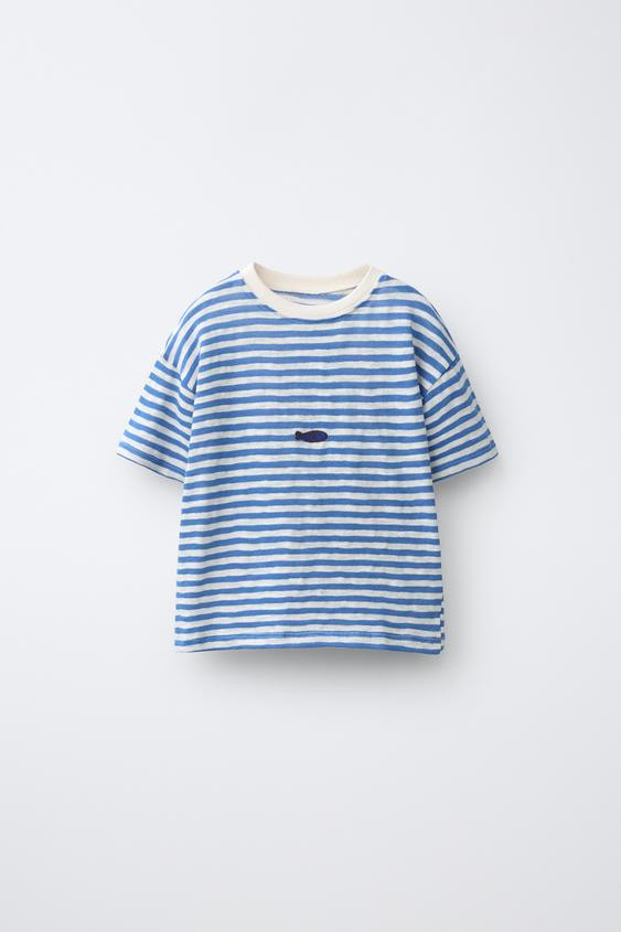 EMBROIDERED FISH STRIPED T-SHIRT | Zara US
