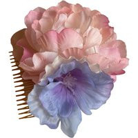 Pink Peony With Lavender Purple Hollyhocks Hair Flower Comb | Etsy (US)