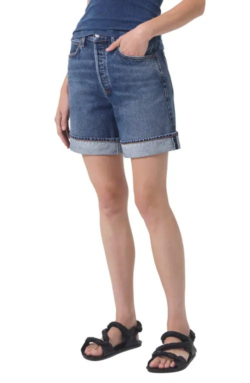 AGOLDE Dame High Waist Mid Length Relaxed Denim Shorts in Control at Nordstrom, Size 27 | Nordstrom