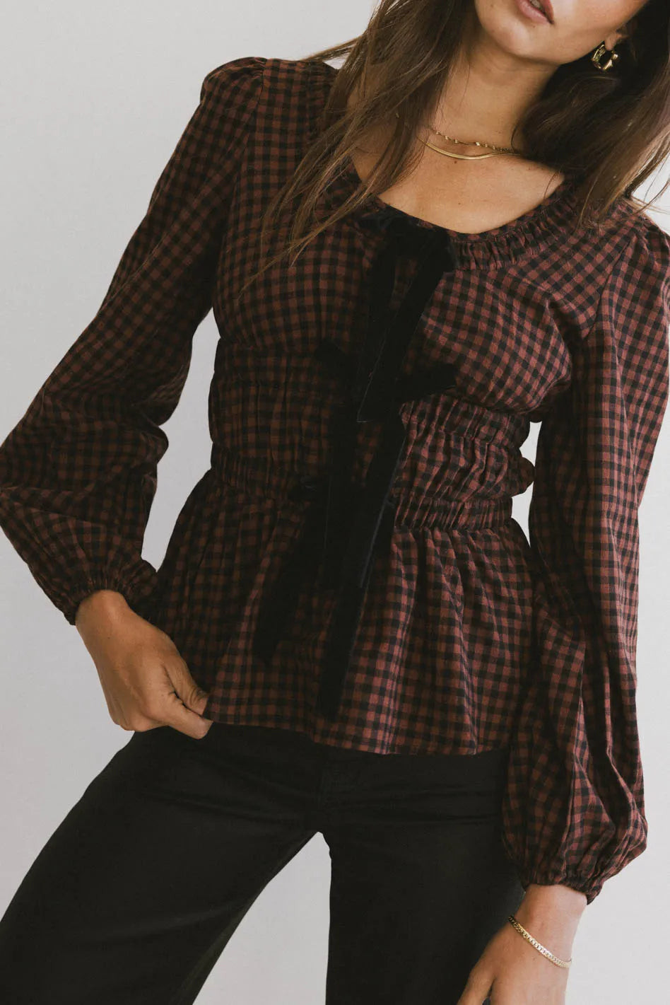 Ella Tie Peplum Blouse in Brick | Böhme US