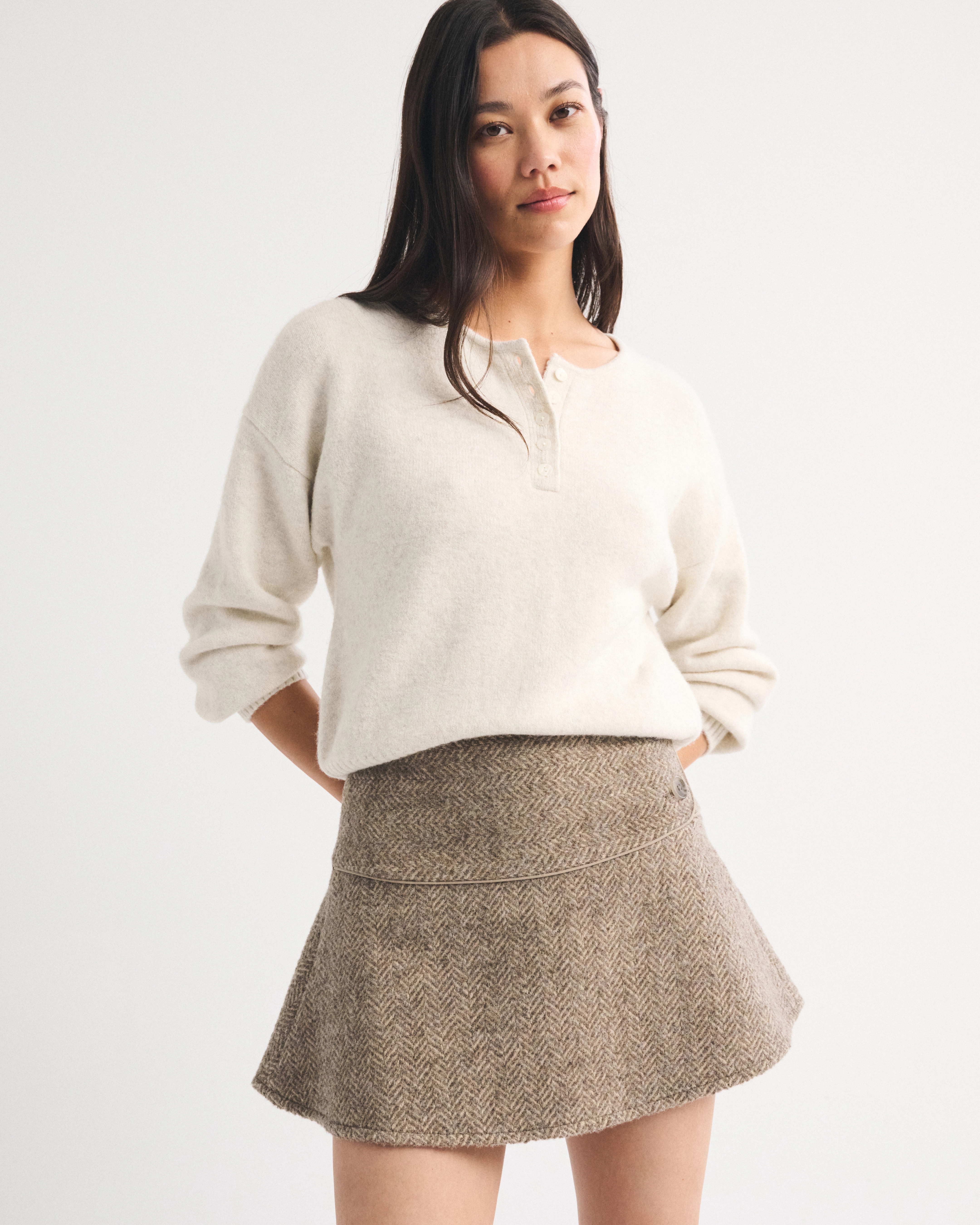 Drop Waist Wool-Blend Mini Skort | Abercrombie & Fitch (US)