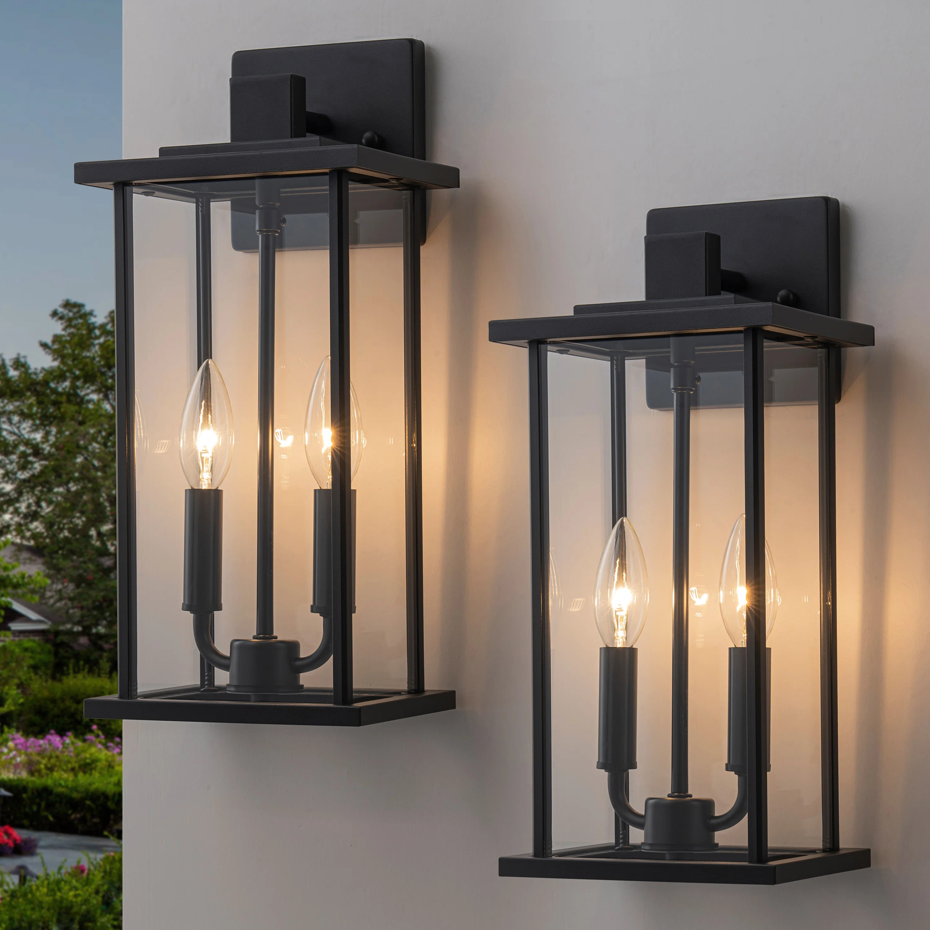 2 Pack Classic Matte Black Outdoor Wall Lantern With Clear Glass Shade (Set of 2) | Wayfair North America