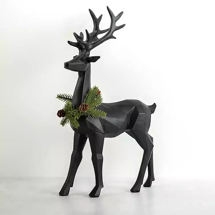 Black Geometric Standing Deer with Floral Ring | Kirkland's Home