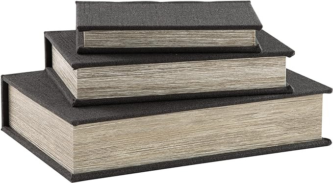 Signature Design by Ashley Jolina Vintage 3 Piece Faux Book Keepsake Storage Box Set, Black | Amazon (US)