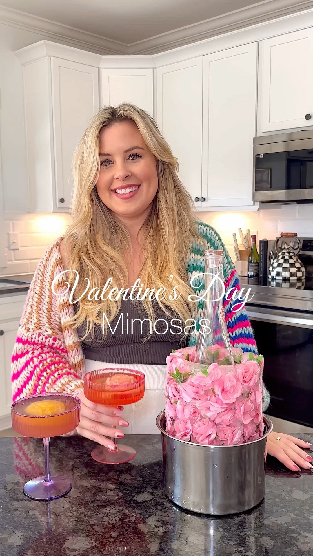Valentine’s Day mimosas with the cutest rose ice cube mold. 