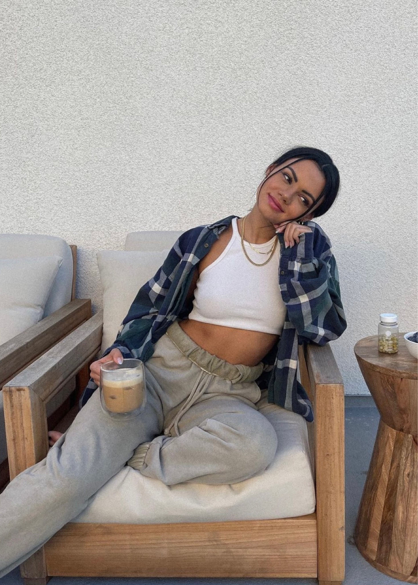 blue and white flannel, white tank, grey sweatpants, ritual vitamins #fallstyle #flannelaesthetic 

#LTKFind #LTKSeasonal #LTKBacktoSchool