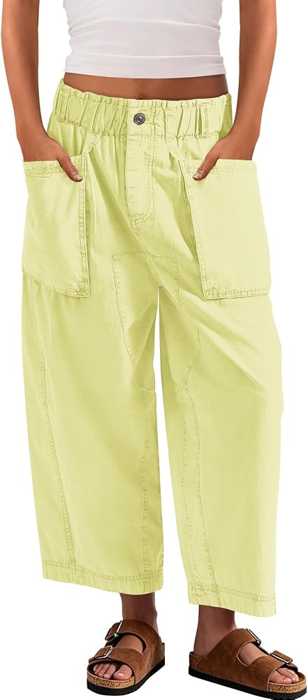 Yanekop Womens Wide Leg Capri Pants Barrel Casual Baggy Cropped Harem Pants | Amazon (US)