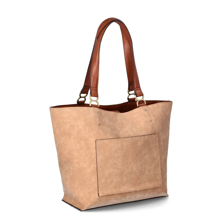 Time and Tru Women's Raya Faux Nubuck Tote Bag, Golden Honey | Walmart (US)